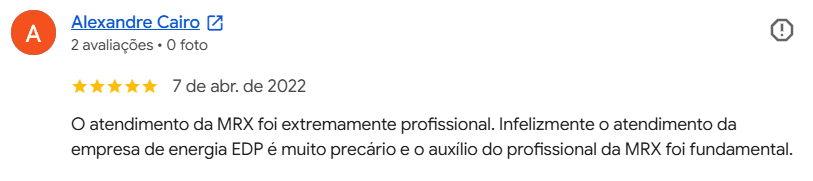 Avaliação de cliente da MRX no Google — 12